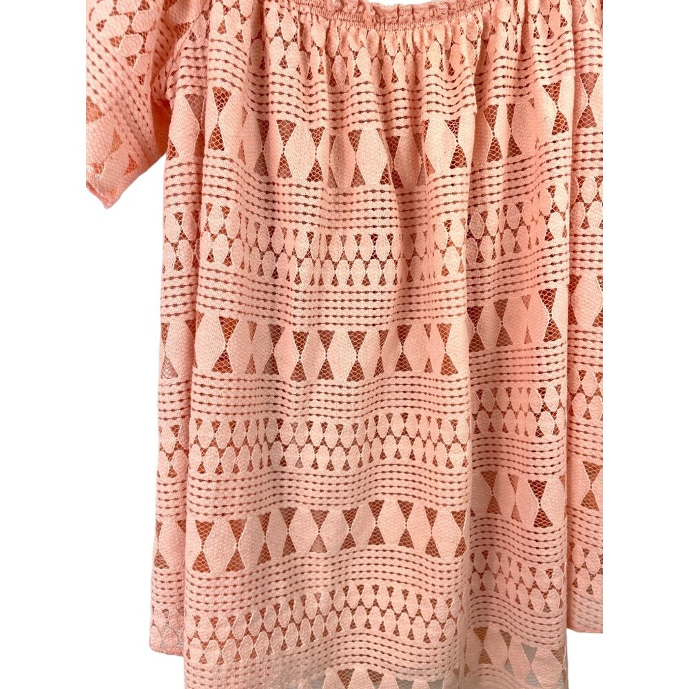 Mittoshop Womens SIze M Peach Short Sleeve Lace Overlay/Lined Shirt - Picture 5 of 10